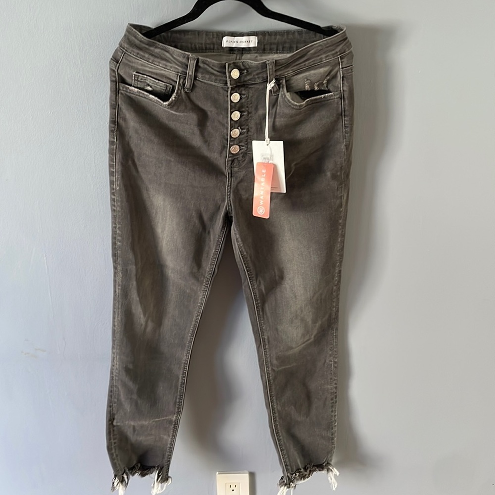 Flying monkey medium grey 5 button high rise crop skinny jeans size 30